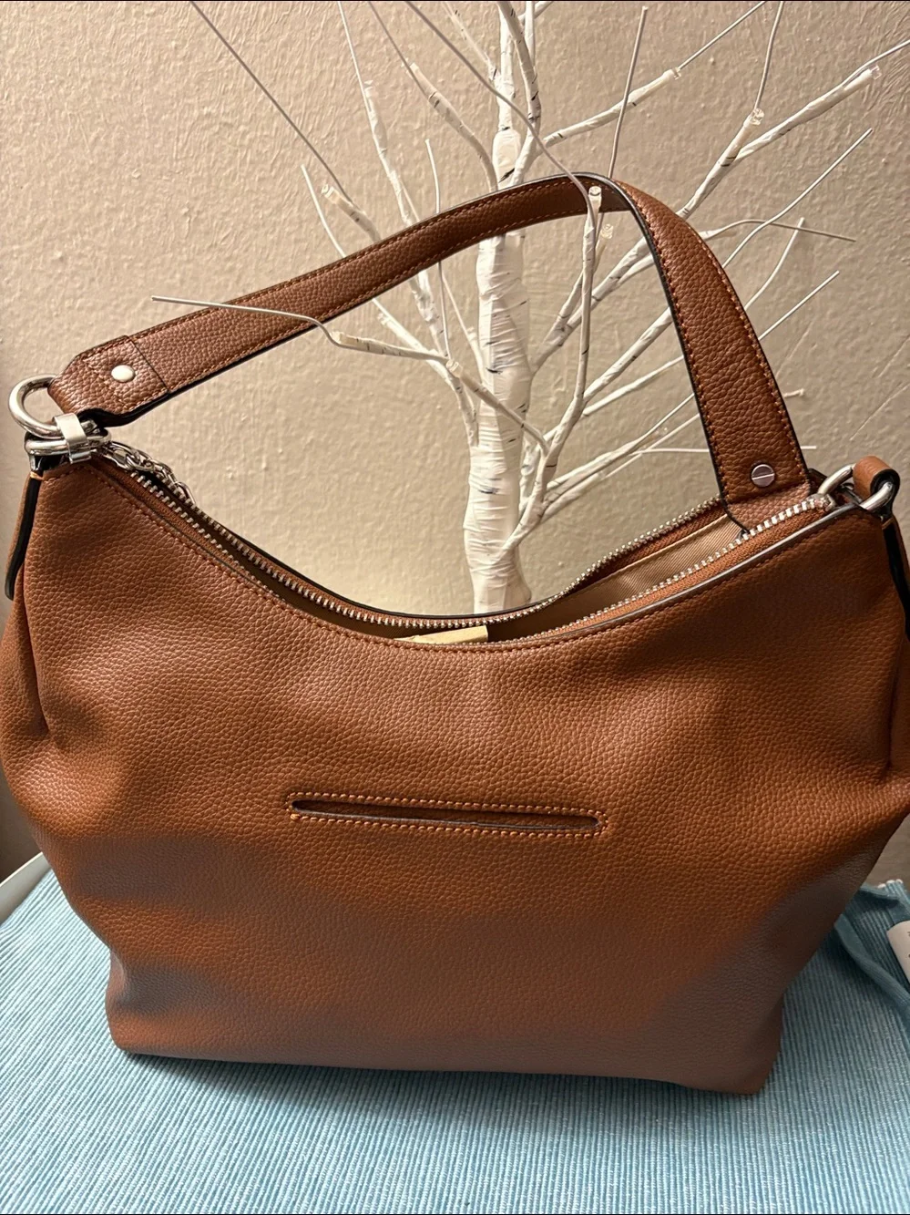 Dana Buchman Cognac Pebbled Leather Shoulder Hobo